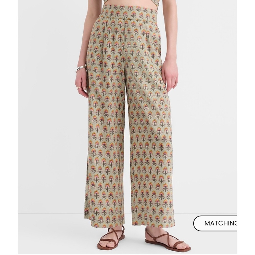 Loft Beach Pants Garden Linen Cotton Wide Leg Floral Block Print Size LP